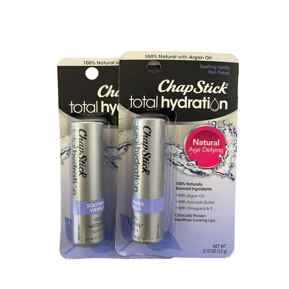 New 2-Pack ChapStick Total Hydration Soothing Vanilla Age Defying Lip Balm-.12oz